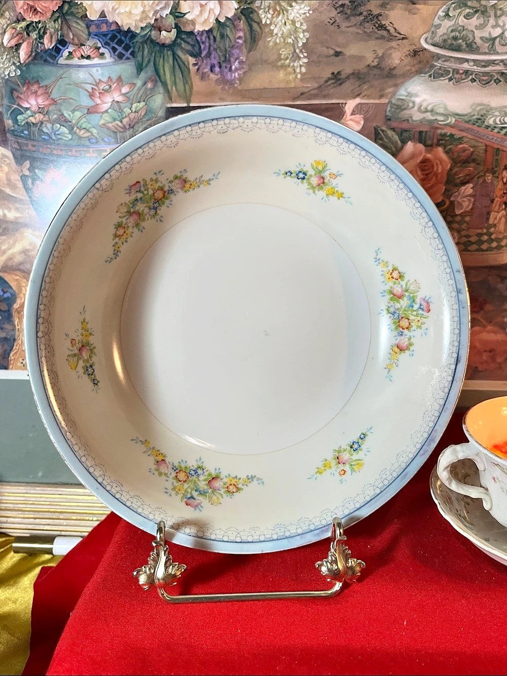 Maple Ware Floral China Plate in White & Blue